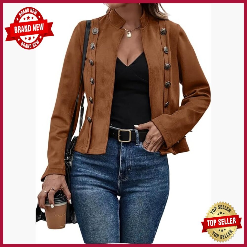 Faux Suede Blazer Jacket Slim Fit Long Sleeve Cropped Casual Business Wear